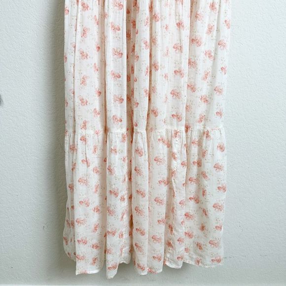 DOEN Carnation Dress Size Small White Poppy Pink Floral Maci Flutter Cotton - Picture 14 of 16